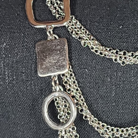 Chico's Vtg Sliver Tone Circle Square Chunky Layered Bib Statement 19" Necklace - Picture 4 of 16